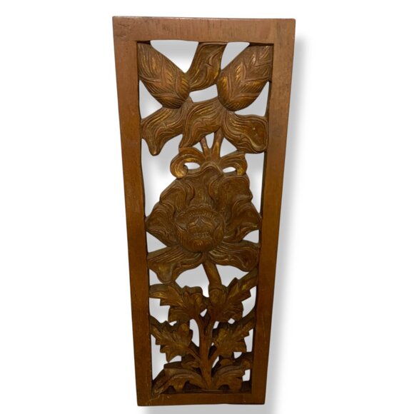 Unknown Other - VTG Hand Carved Wood Panel 24 X 8 Decor Wall Art Statue Floral Sculpture Gift